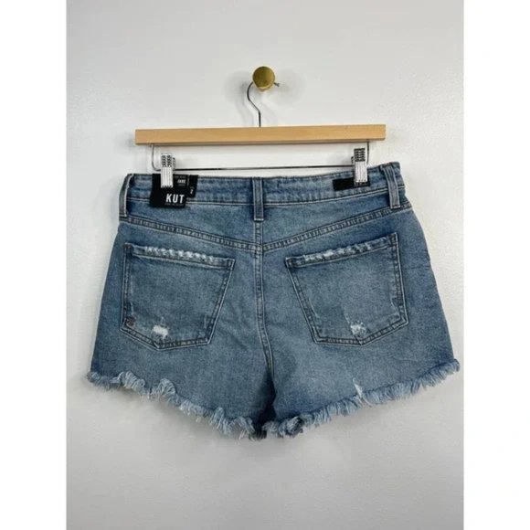 Kut from the Kloth Jane High Waist Distressed Fray Hem Denim Shorts Size: 2 NWT - Picture 6 of 12